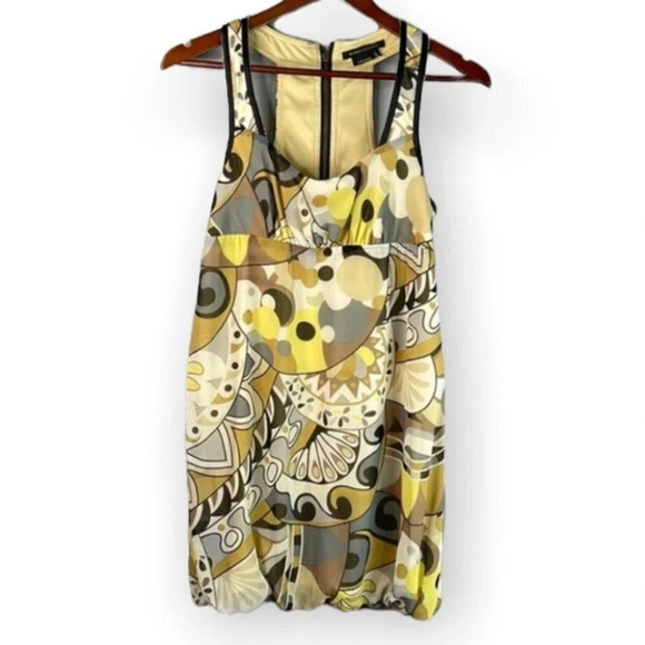 BCBGMAXAZRIA Retro 70s Print Bubble Hem Mini Dress Sleeveless Chiffon Size XS - Picture 2 of 10